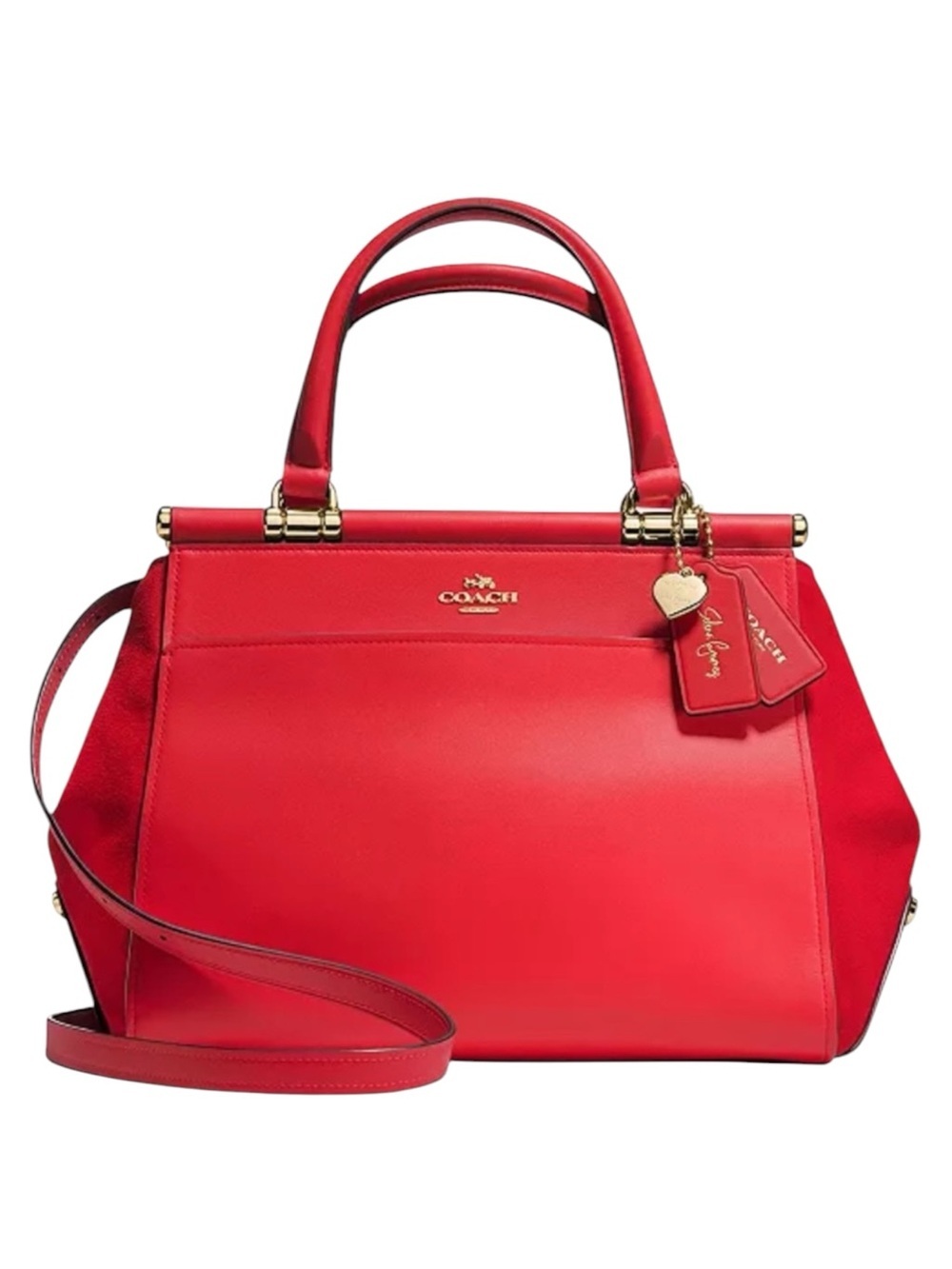 COACH NEW Selena Gomez Grace Leather Suede Drifter Satchel Shoulder Bag Red Gold